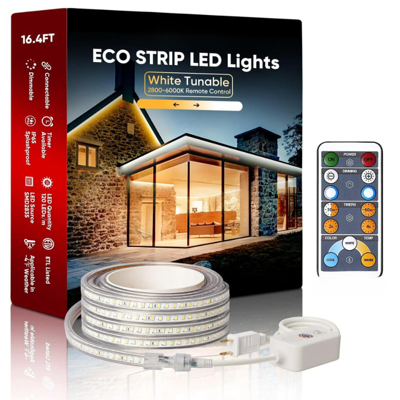 110V Dimmable CCT Tunable White LED Strip Light - Eco Strip - 2800K-6000K - 203 Lumens - Indoor/Outdoor - Eco LED Lightings 